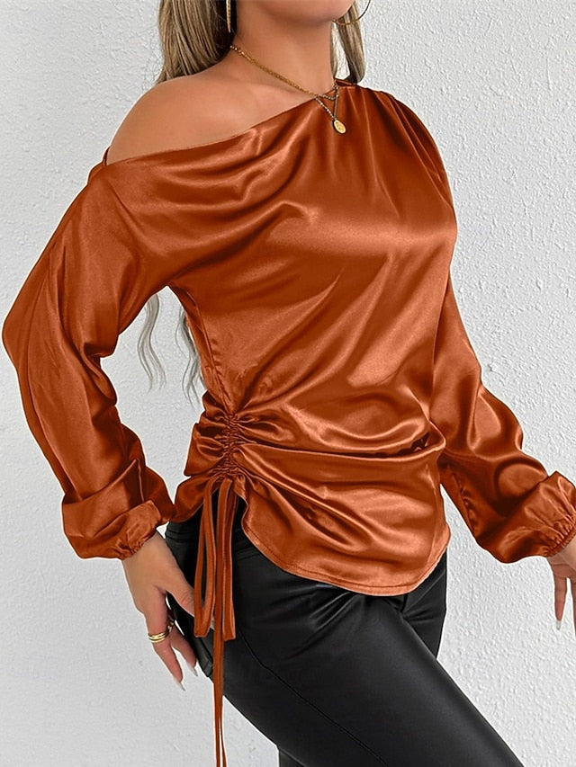 Women's Shirt Elegant Dressy Satin Top Asymmetric Solid