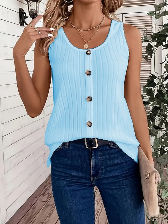 Women's Tank Top Buttons Solid Color Fashion Stylish