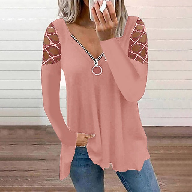 Women's Burgundy Tee Blouse Cut Out Flowing tunic Quarter