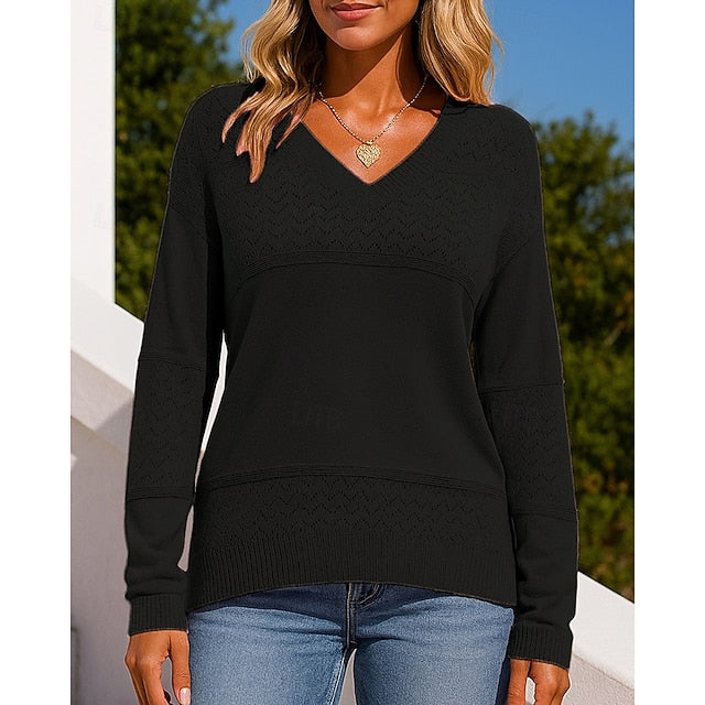 Women's Knit Shirt Pullover Sweater Hollow Long Sleeve Top