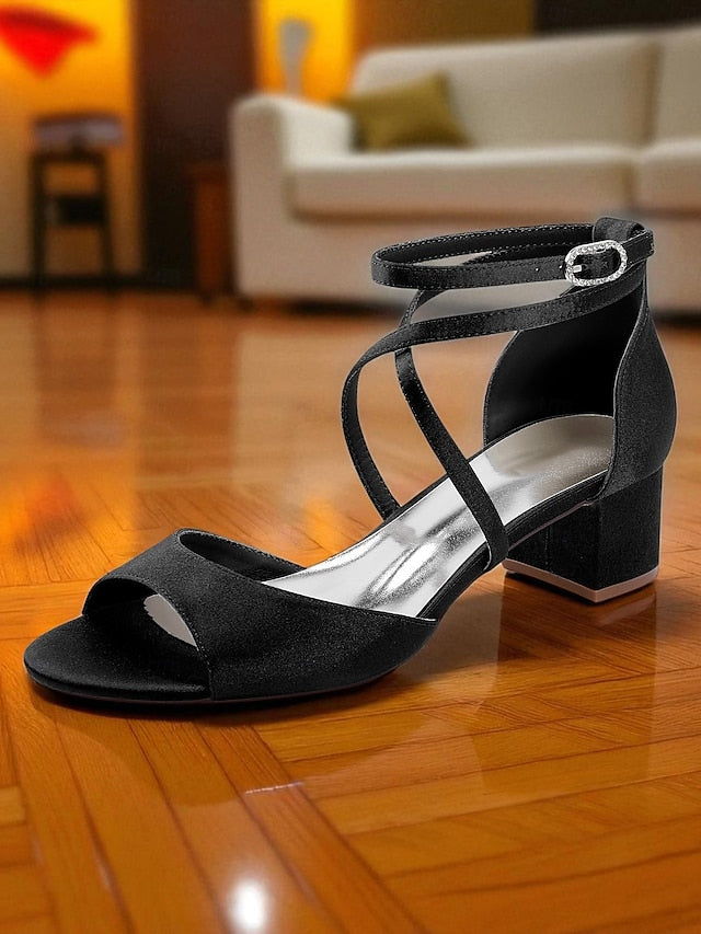 Ankle Strap Sandals Women's Block Heel with Satin - Elegant