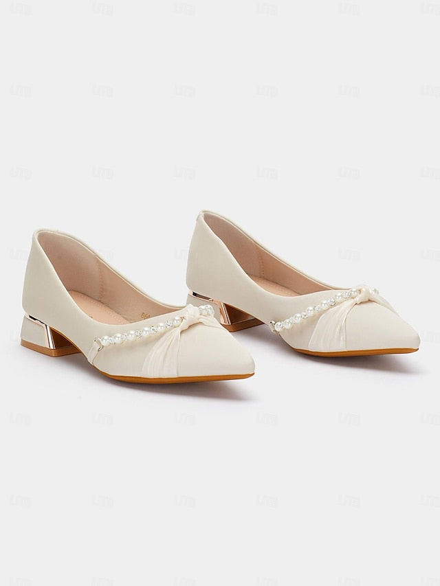 Low Elegant Heel Pointed Flats Pearl Women's - Embellished