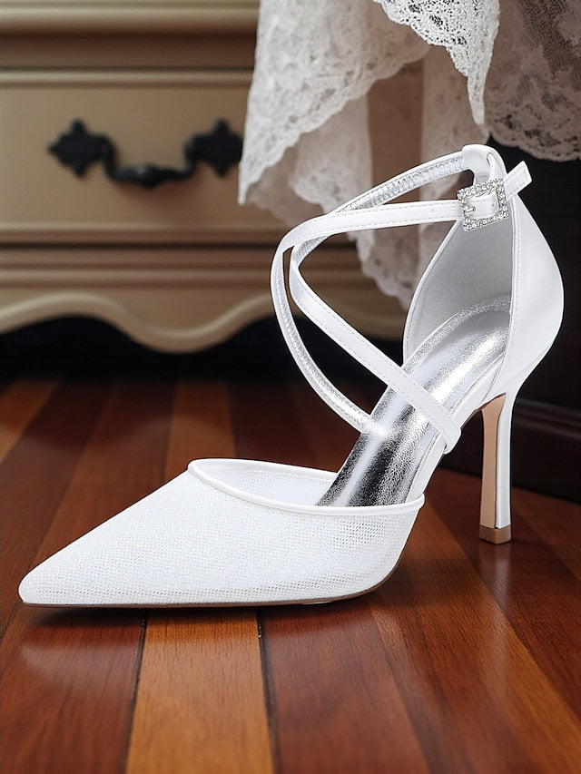 Heels Stiletto Elegant Women's Ankle Silver Strap - Glitter