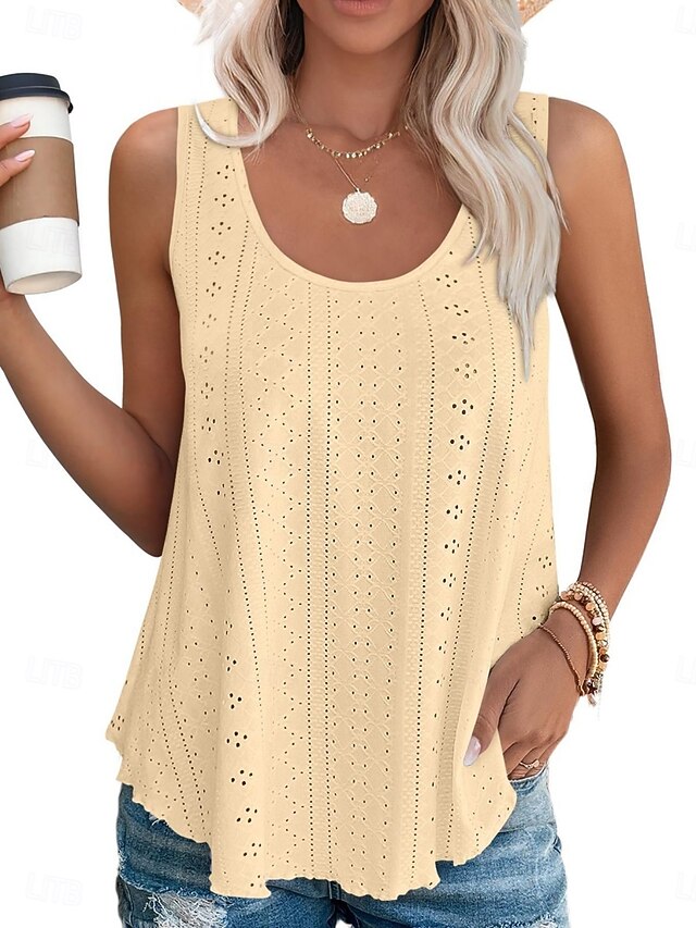 Women's Tank Top Eyelet Plain Fashion Stylish Classic