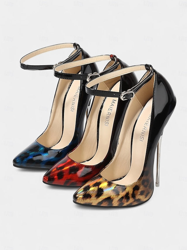 – Women's Leopard Red Print Pumps Stiletto Patent Sexy