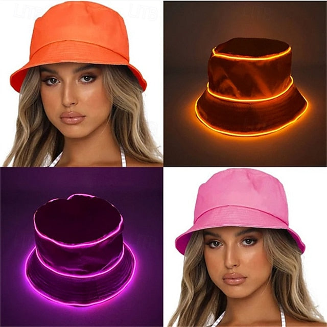 LED Luminous Fisherman Hat Men and Women Solid Color Flat Top