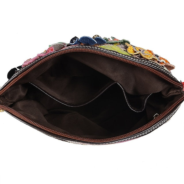 Damen Leder Schultertasche Bohemian Bunt Patchwork - Tasche