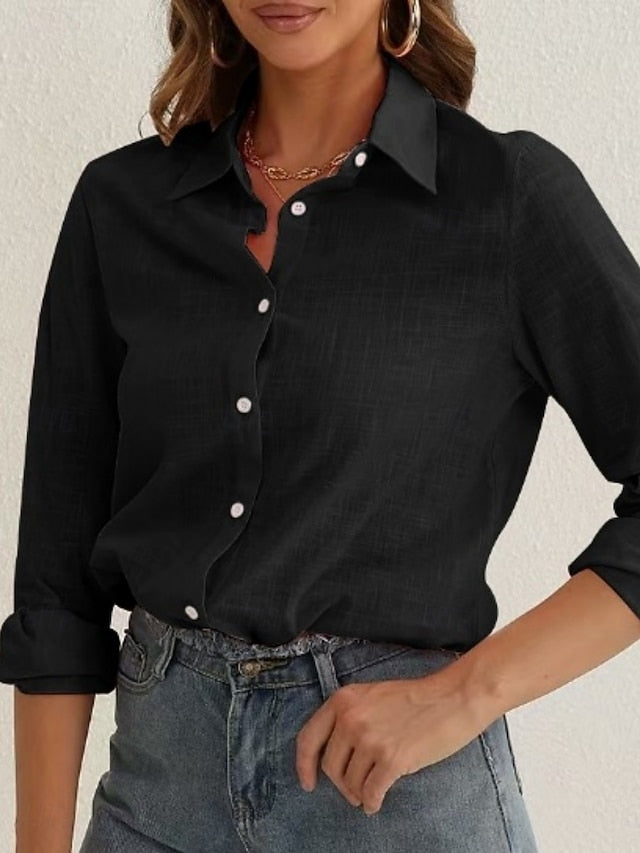 Women's Casual Shirt Button Up Shirt Blouse Buttons Solid