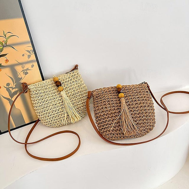 Tassel Women's Bag Woven Boho Handbag – Straw Crossbody