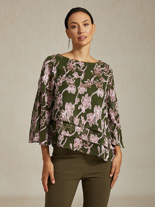 Women's Blouse Chiffon Tops Lace Floral Elegant Stylish