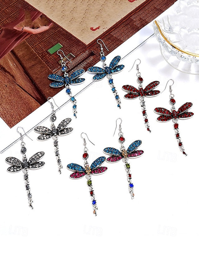 Dragonfly – Earrings Colorful Crystal Vintage Style
