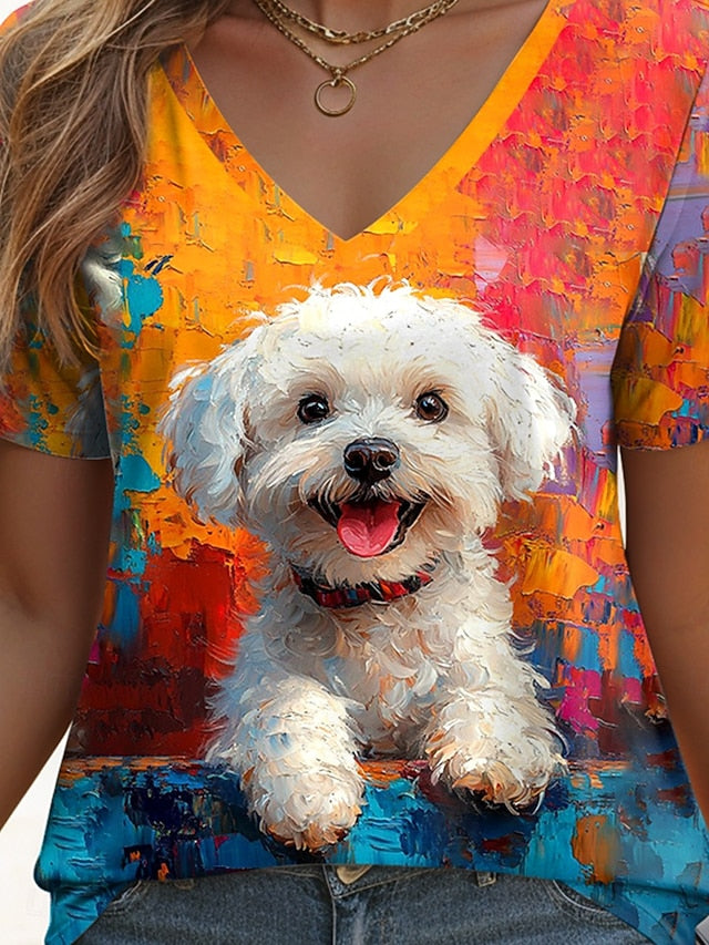 Women's T Shirt Print Graphic Animal Dog Vintage Stylish