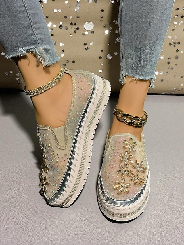 Embellished Mesh Slip-On with Women's Rhinestone Sneakers