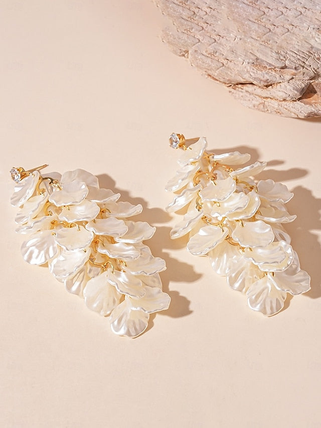 Floral Petal Earrings - Drop Layered Elegant Satin Women's