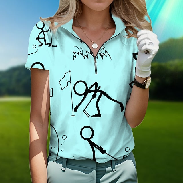 Women's Golf Polo Shirt White Short Sleeve Sun Protection
