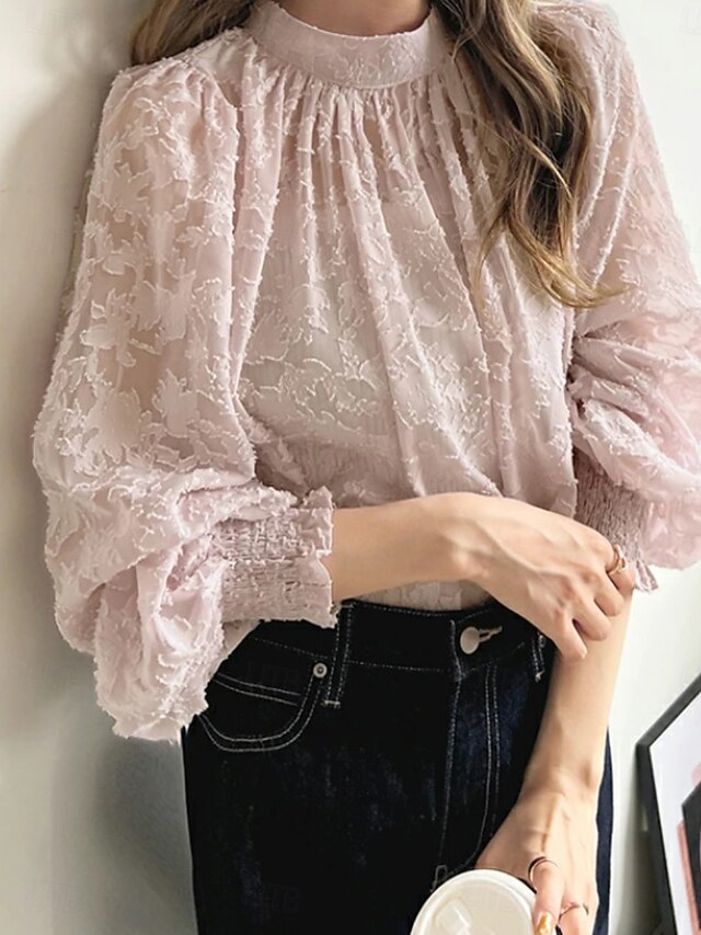 Women's Shirt Blouse Chiffon Tops Ruched Lace Floral Active