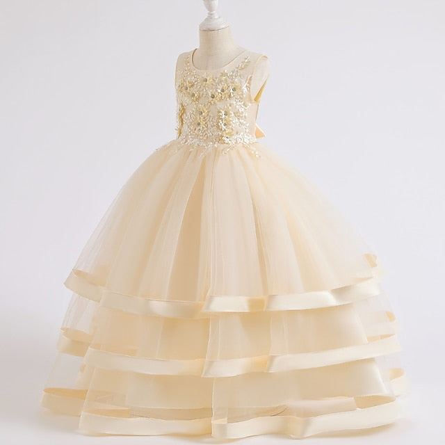 Sleeveless Kids Colored Wedding Party Girls' Dress Solid