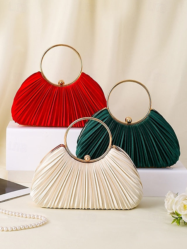with Elegant Pleated Green Velvet Clutch - Handle Ring Gold