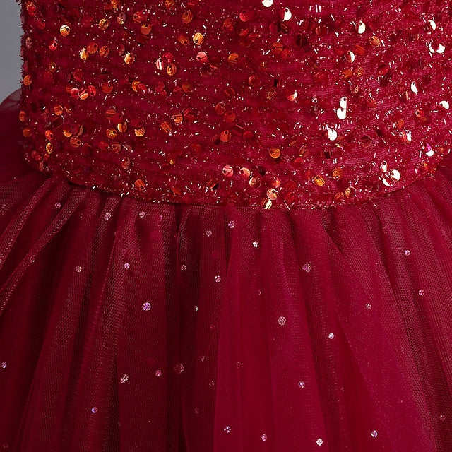 Sequin Dress Girls' Color Solid Party Kids Sleeveless