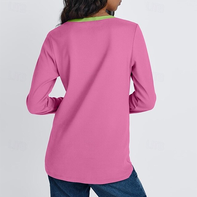 Women's T Shirt Tee Top Patchwork Color Block Elegant