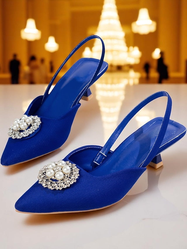 with Pumps Pearl Satin Blue Slingback Women's and