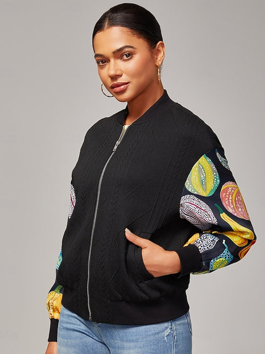 Women's Bomber Jacket Casual Street Patchwork Pumpkin Print
