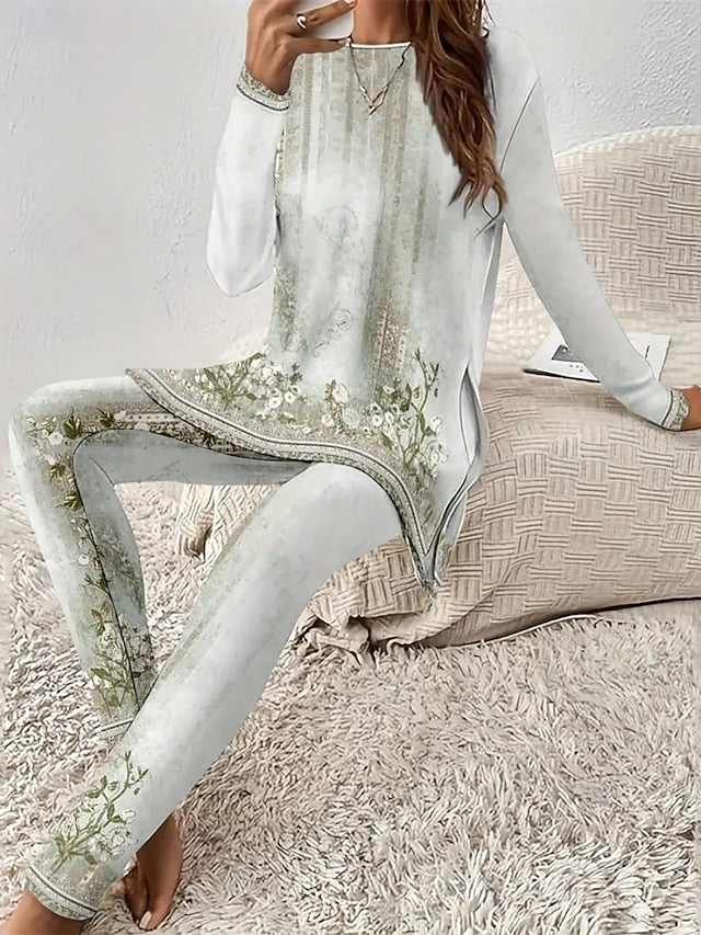 Women's Pajamas Fashion Basic Comfort Flower Shirt Pant