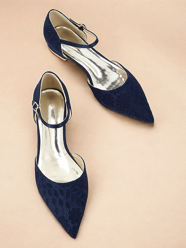 Navy Lace Ankle and Flats Blue Pointed Women's Strap with