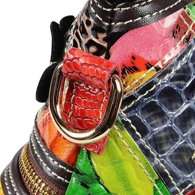 Schultertasche Bohemian - Damentasche Patchwork Leder Bunt