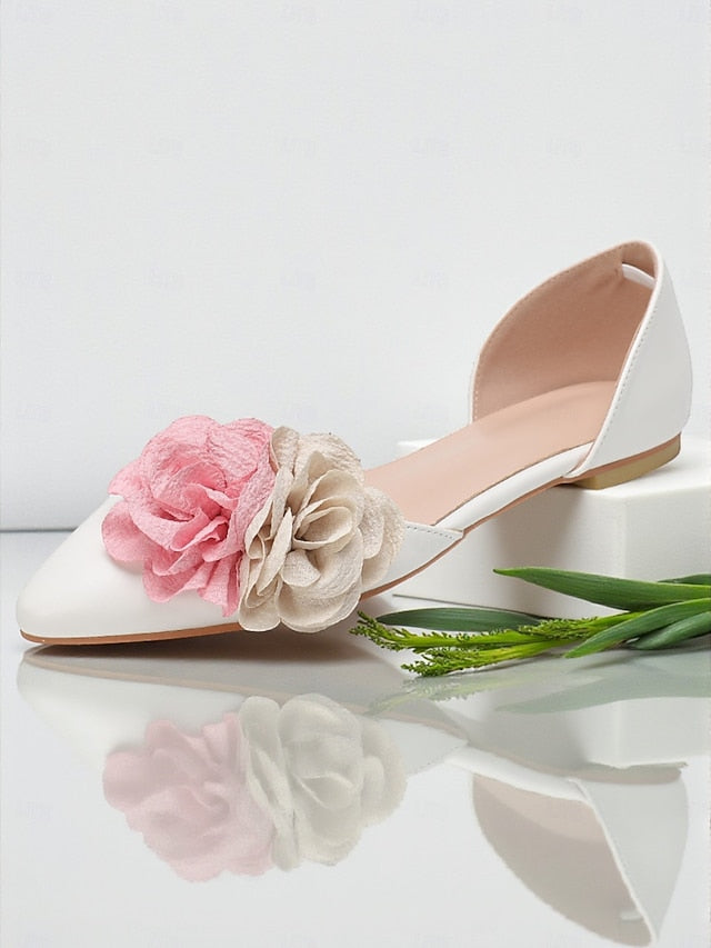 White Wedding and Women's with Flats Flower Beige Pink