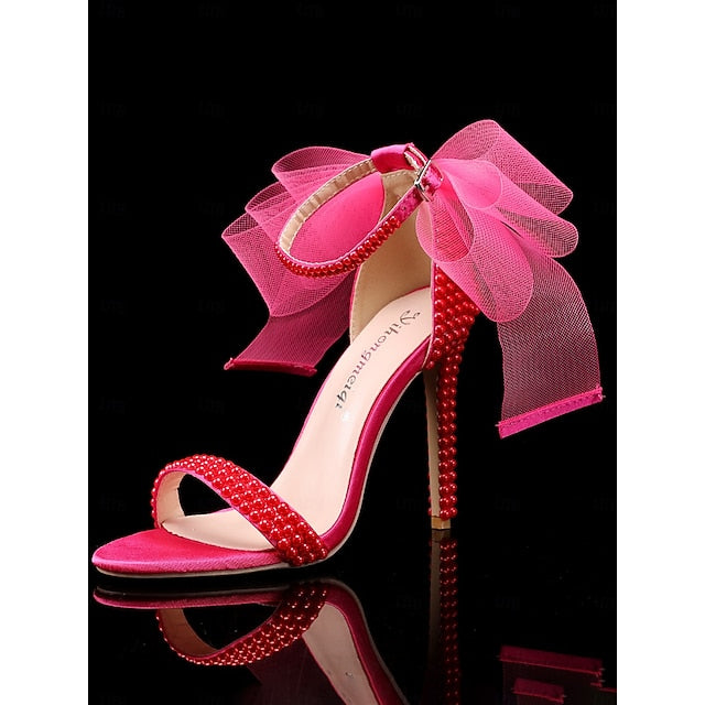 Heels Embellished and Women's White with Pearl Wedding Bow
