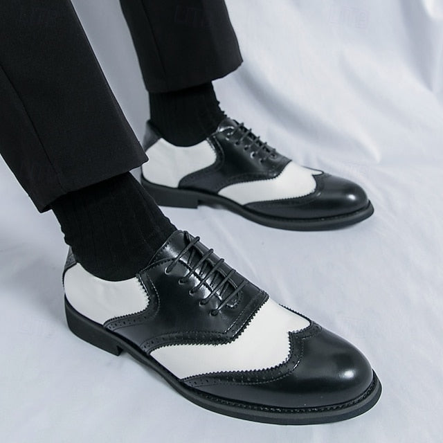 and Brogue in Wingtip Oxford White Two-Tone Men's Shoes