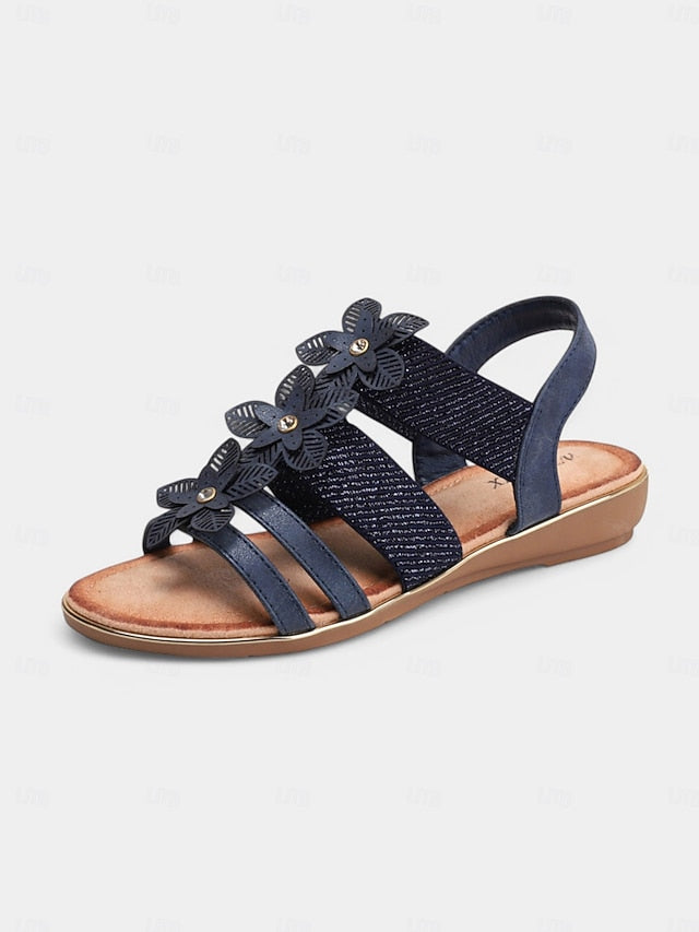 Sandals Elegant Beige – Flat Rhinestone Women's Floral