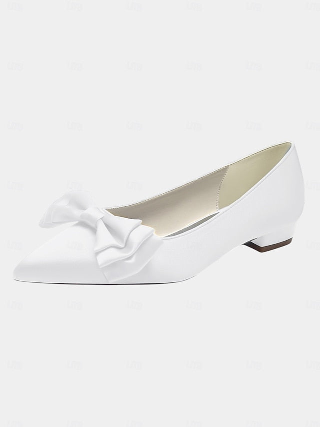 Women's Pointed Satin Bow Green - Flats Toe Elegant