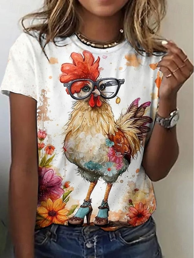 Women's T Shirt Print Animal Rooster Elegant Fashion