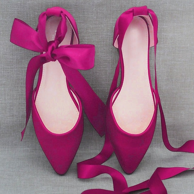 – Ribbon Satin Ballet Tie Flats Comfortable Women's