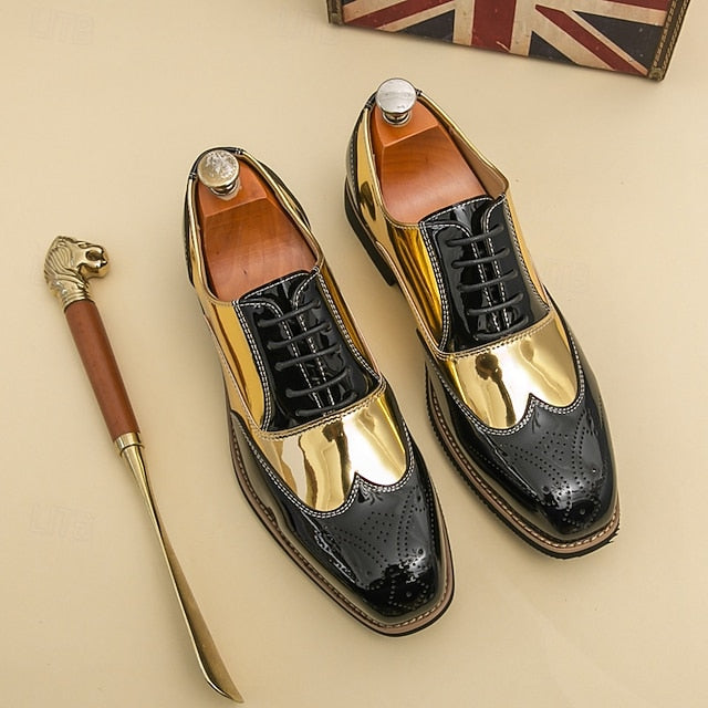 Men's Gold with Black Patent and Leather Shoes Oxford