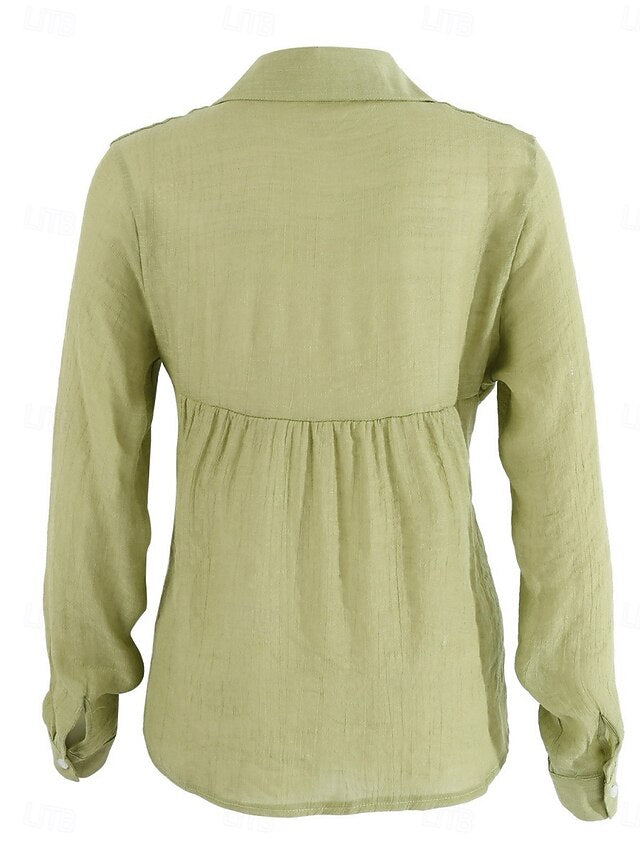 Women's Shirt Button Up Blouse 100% Cotton Buttons Solid
