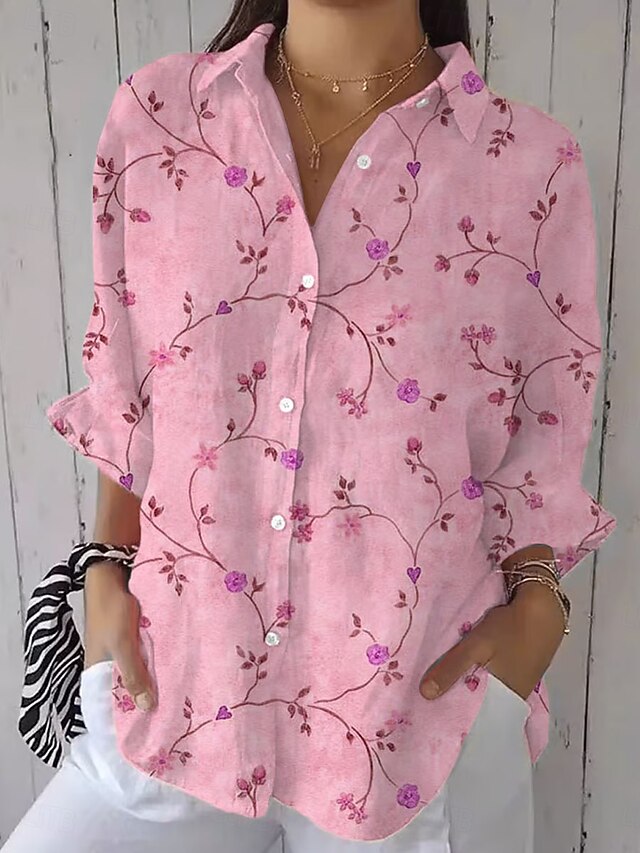 Women's Shirt Ruched Floral Graphic Elegant Vacation