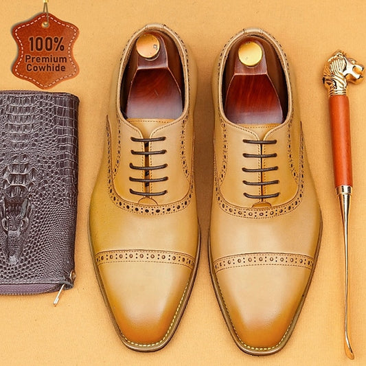 Light Shoes Wingtip Oxford Brown Men's Leather with Genuine