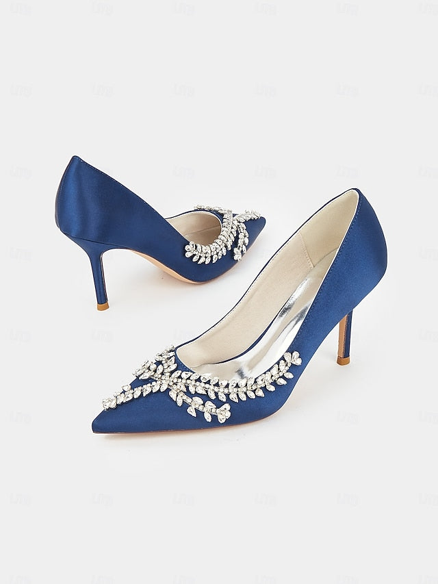 – Satin Women's Stiletto Heels Rhinestone-Embellished
