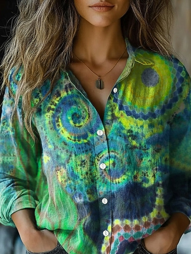 Women's Shirt Faux Cotton Linen Buttons Print Floral