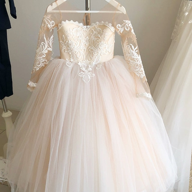 Solid Girls' Flower Party Color Long Kids Girl Dress