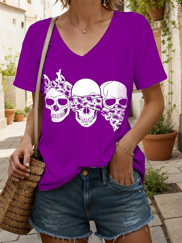 Women's T Shirt Skulls Graphic Cat Vintage Stylish Classic