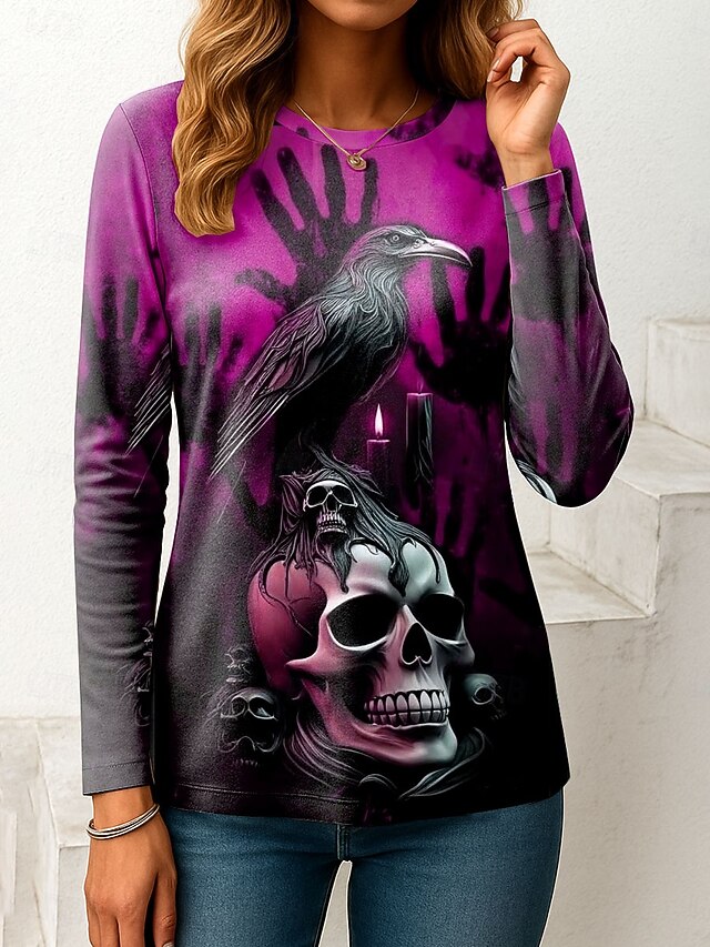 Women's T Shirt Skulls Graphic Vintage Fashion Stylish Long