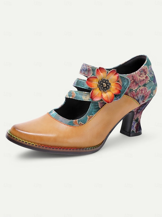 Heels Mary 1930s – Jane Floral Leather Vintage Women's