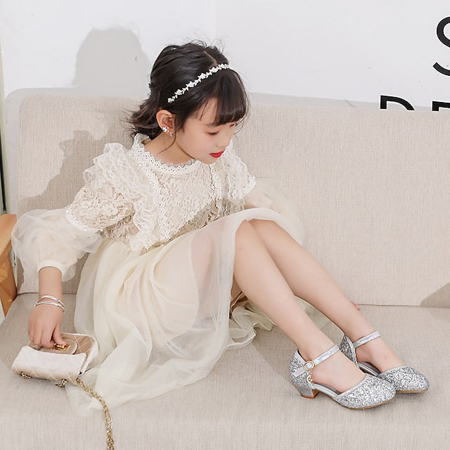 Heels Rubber Girls' PU Glitters Party Princess Little Shoes