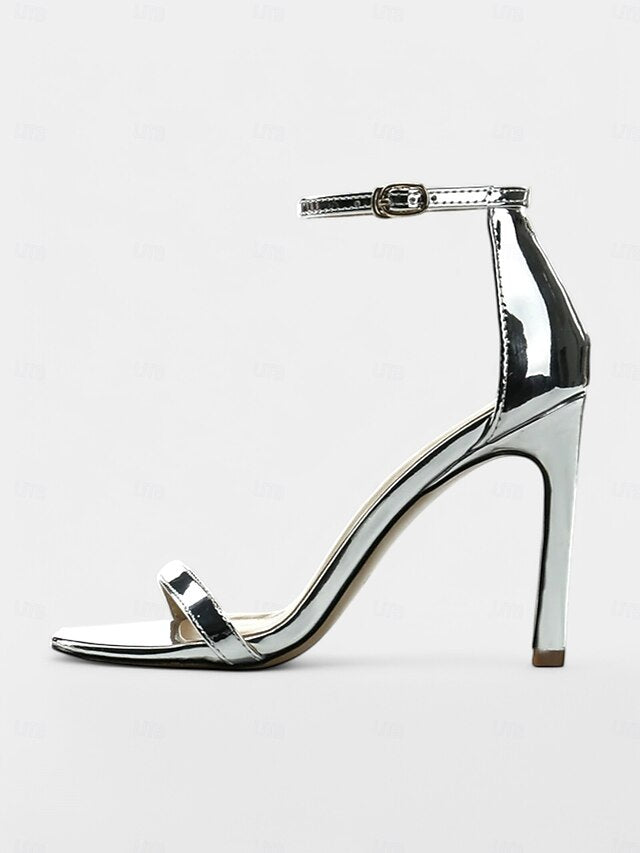 Stiletto Women Ankle Elegant for Black Sandals Open-Toe Strap -