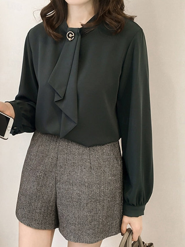 Women's Shirt Blouse Chiffon Tops Ruched Plain Active