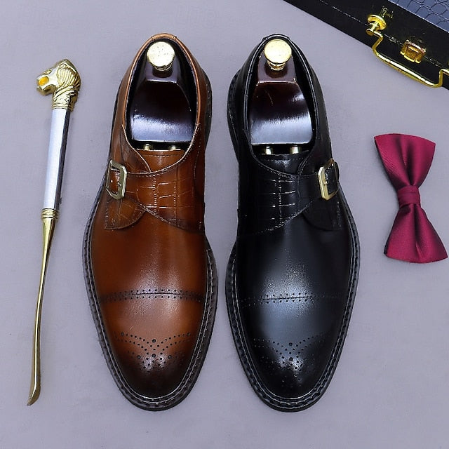 Monk Strap Leather First Black Shoes- Genuine Men's